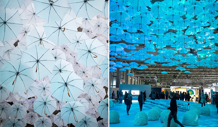 在赫爾辛基綻開的白色傘海 1100隻白色雨傘打造第19屆芬蘭Habitare設計展場