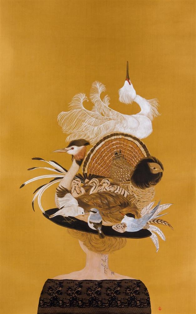 Eche-23, The Mother of Nature, 138x83cm, ink an dcolor on silk, 2014