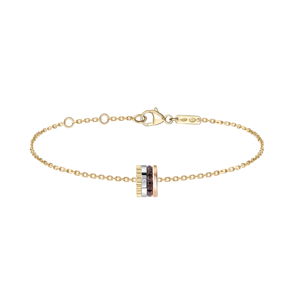 Quatre Classique chain bracelet, 1 diamond, brown PVD, white, pink and yellow gold