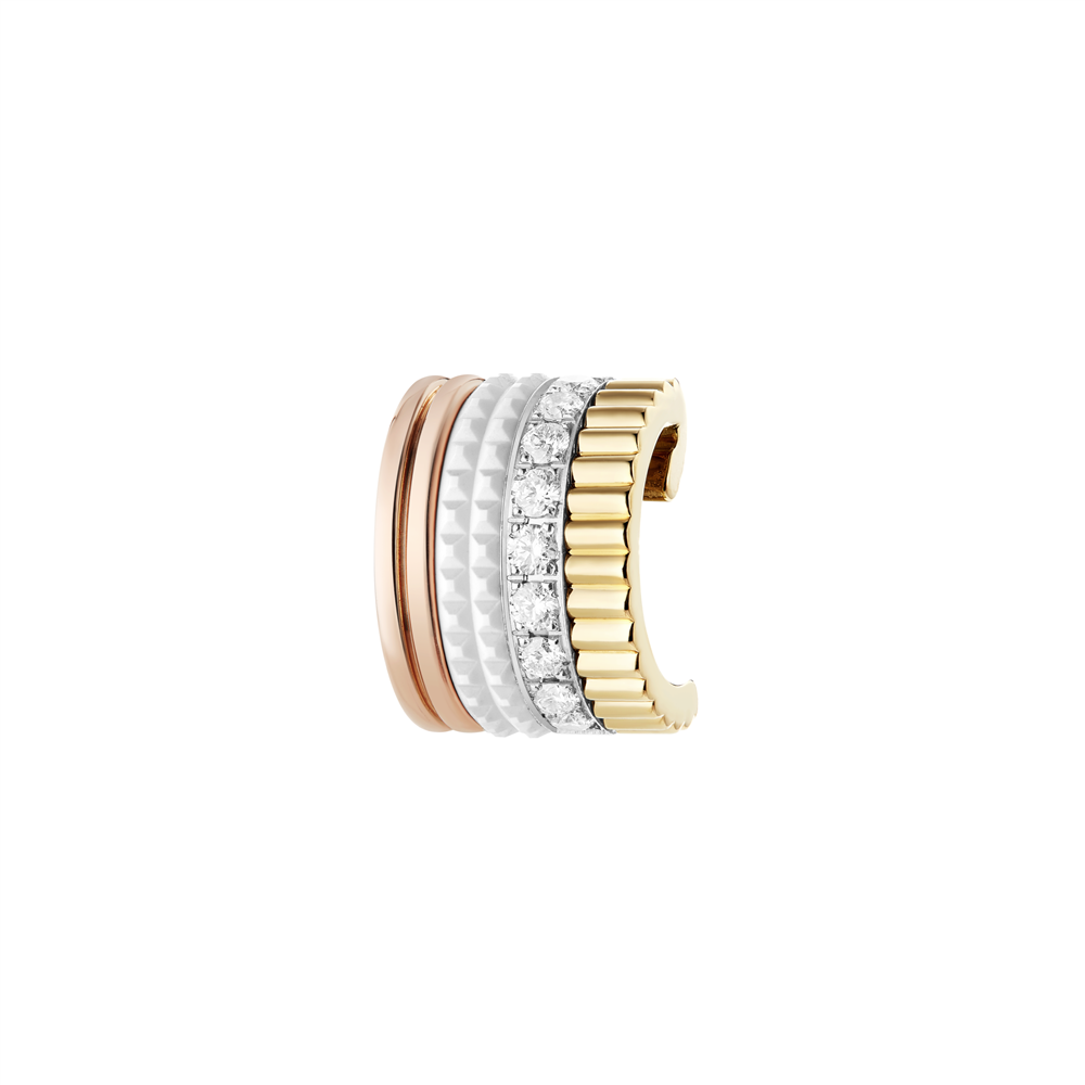 Quatre White Edition clip earring, diamonds, white hyceram, white, yellow and pink gold