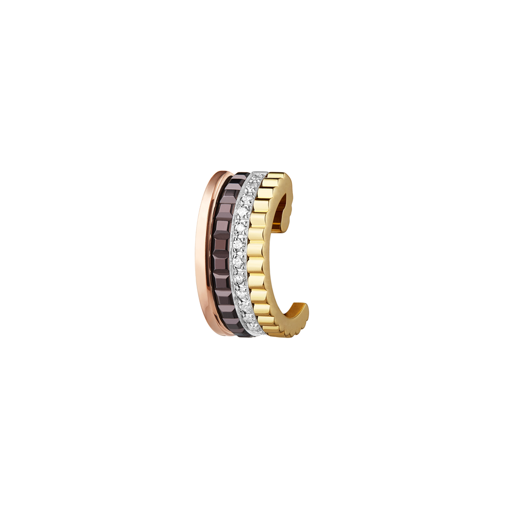 Quatre Classique small clip earring, diamonds, brown PVD, white, yellow and pink gold_1