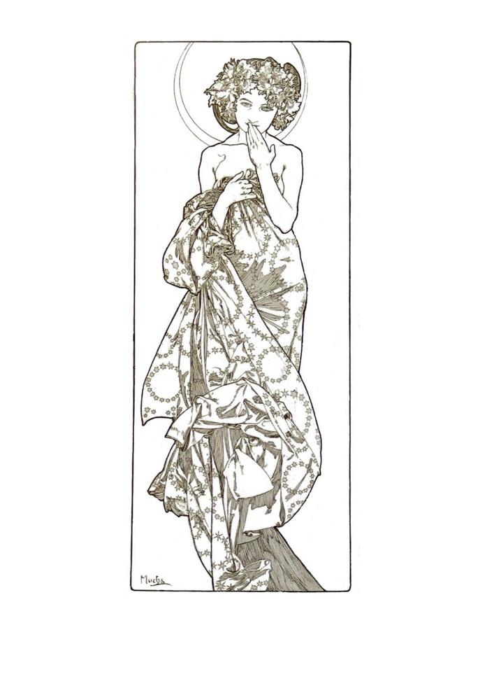 慕夏作品著色畫線上免費下載！「Colour your own Mucha」中感受唯美線條魅力04