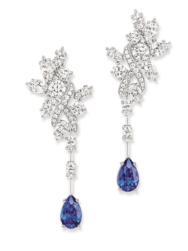 海瑞溫斯頓綺隱Secret Cluster系列藍寶石鑽滴耳環