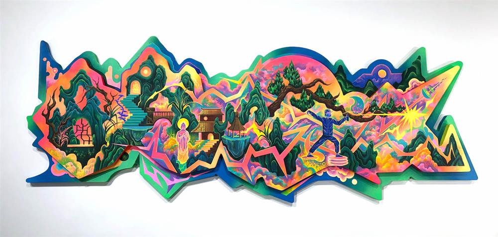 BLACKZAO｜旅途愉快 Have a Good Trip｜2021｜壓克力、噴漆於木板 Acrylic and Spray on Board｜120 x 45cm