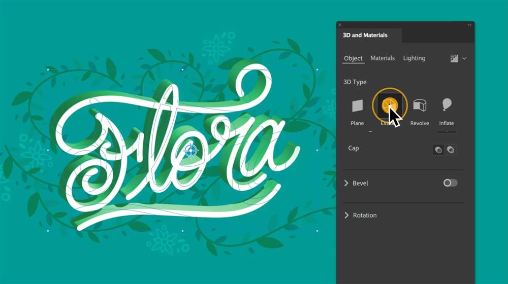 【新聞圖片2】更新後的 3D 面板可協助用戶輕鬆從路徑建立 3D 物件，並添加光源、旋轉及紋理設計。