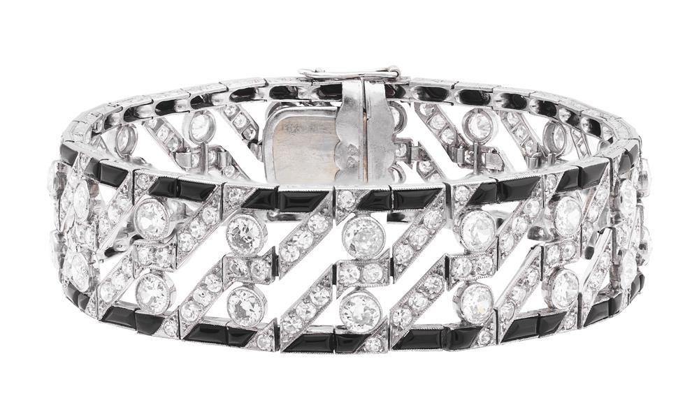 Art Deco style手鐲，1922年，鉑金，白K金，縞瑪瑙，鑽石，Heritage典藏系列