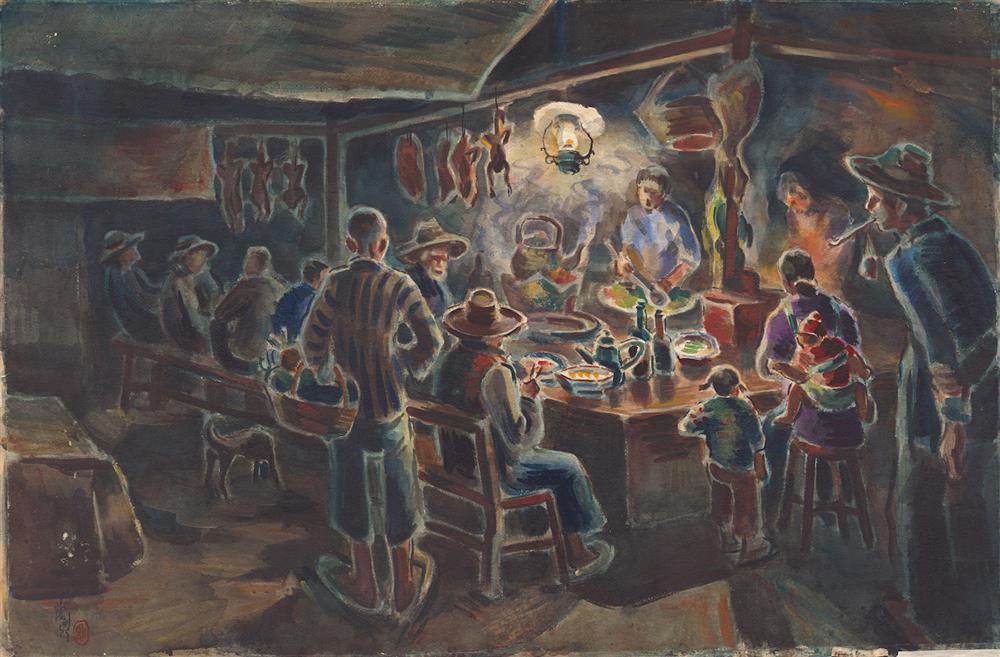 19. 藍蔭鼎，《夜晚的麵攤》，1924，水彩、紙，68.0 x 101.0 cm，私人收藏
