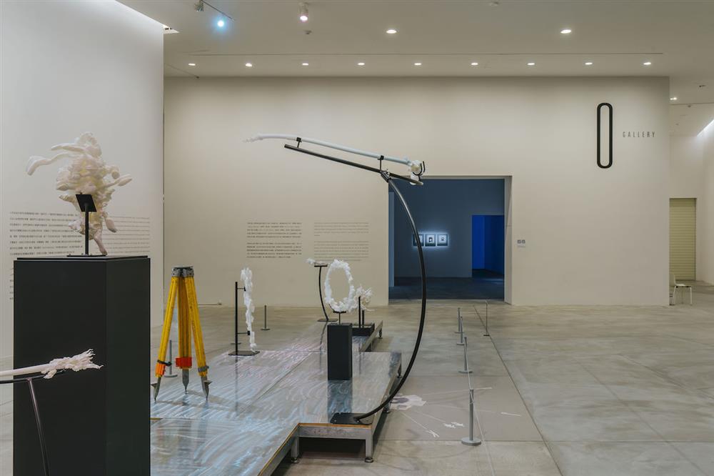 13 張般源,〈飛地〉,2021,SLA光敏樹脂3D列印技術、不鏽鋼鐵件、測量儀用腳架,尺寸依場地而定。藝術家自藏。此創作由臺北市政府文化局、國藝會贊助。 13 張般源,〈飛地〉,2021,SLA光敏樹脂3D列印技術、不鏽鋼鐵件、測量儀用腳架,尺寸依場地而定。藝術家自藏。此創作由臺北市政府文化局、國藝會贊助。