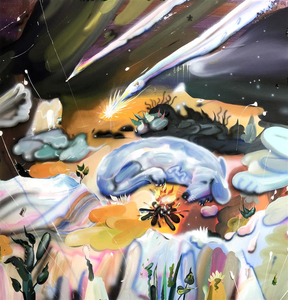 15＿Yu Kai CHEN 陳昱凱_Blue Dog 布魯狗_Acrylic, Resin, Toner on canvas 壓克力、樹脂、碳粉、畫布_130x130cm_2021 