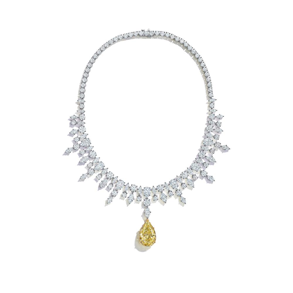 Tiffany高級珠寶系列鉑金與18K金鑲嵌總重逾21克拉濃彩黃鑽與總重逾30克拉鑽石項鍊
