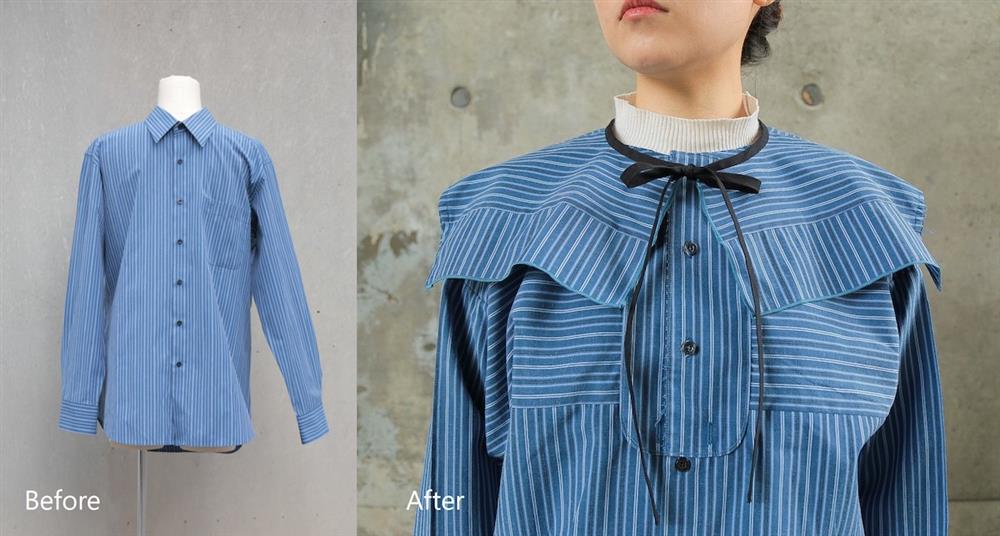 6. 設計師金蓓雯的制定的改造公式 [男襯衫=女襯衫]，巧妙運用七巧板概念