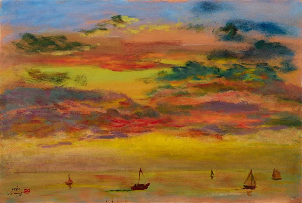 小檔14洪瑞麟，《彩霞滿天》，1982，油彩、畫布，65×91 公分。私人收藏