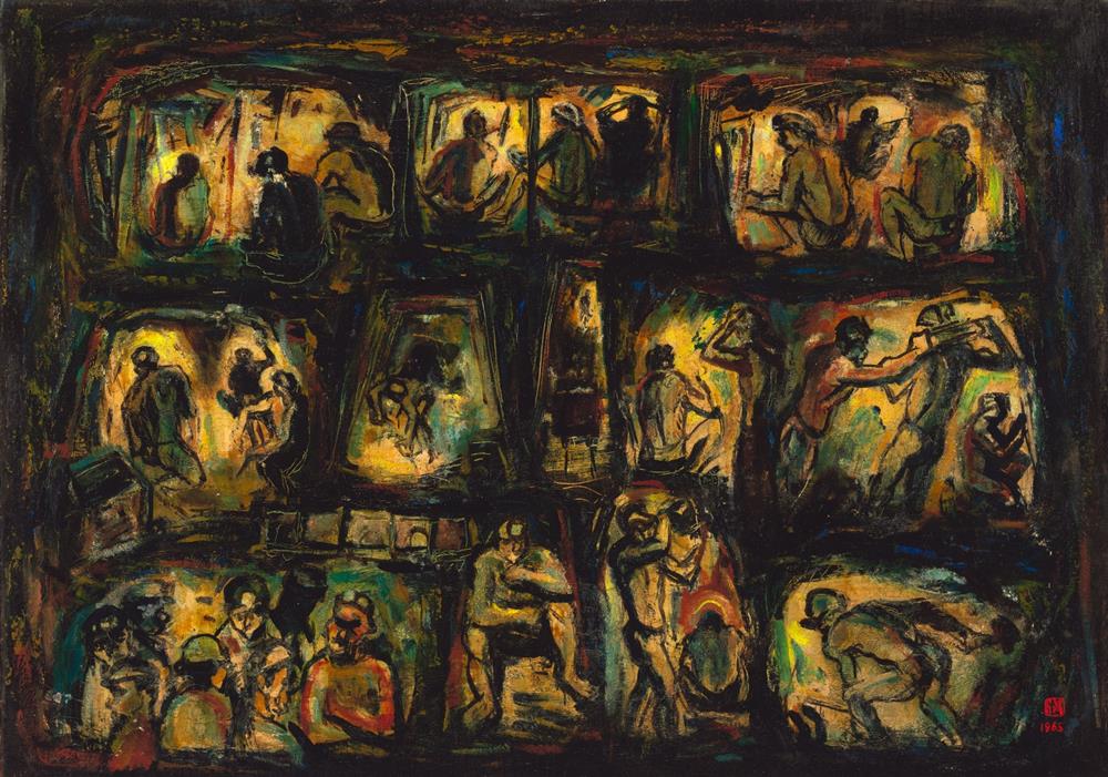 小檔11《礦工頌(坑內坑外)》，1965，油彩、 畫布， 63×86 公分，私人收藏。