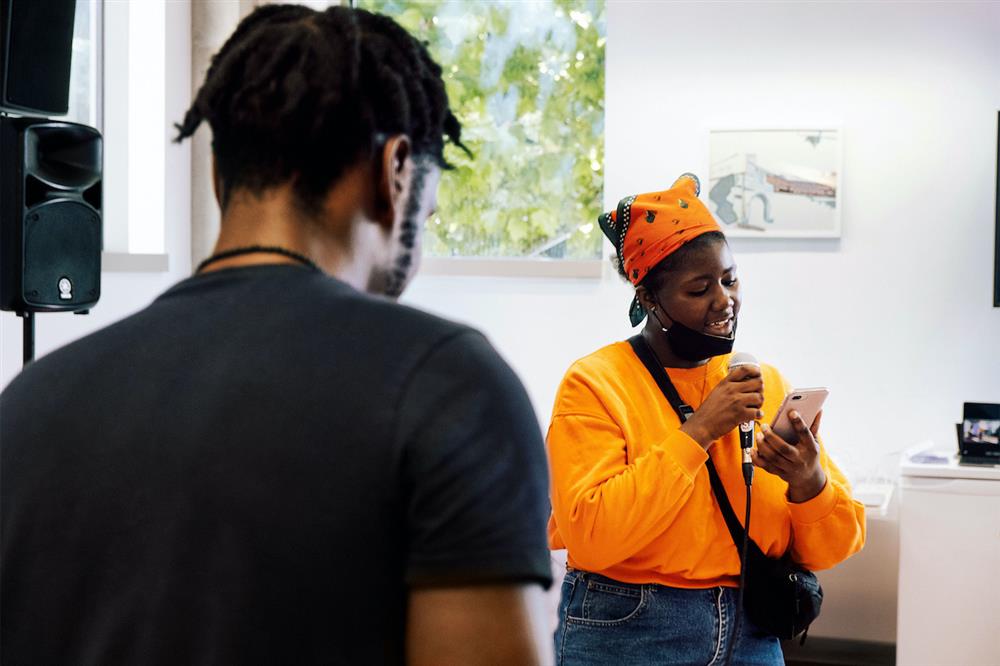 Apple-Today-at-Apple-Creative-Studios-launch-May-2022-participant-with-microphone