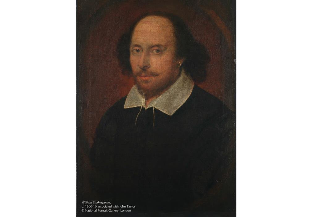 〈威廉．莎士比亞〉，推測與約翰．泰勒有關，於1600-1610創作。圖片版權：英國國家肖像藝廊。