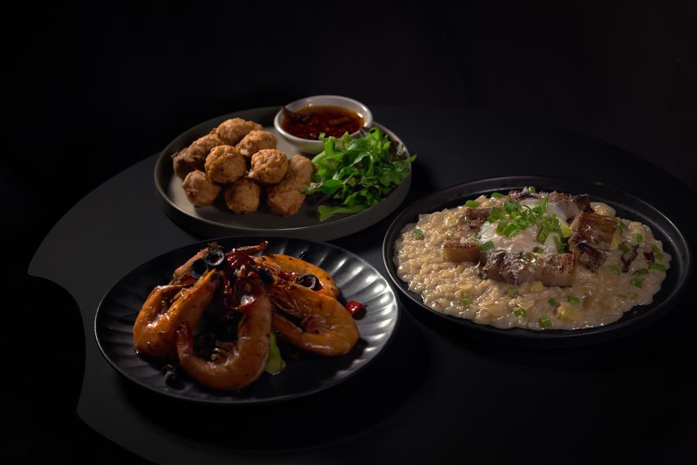 小肉丸、花椒蝦、鹹豬肉燉飯