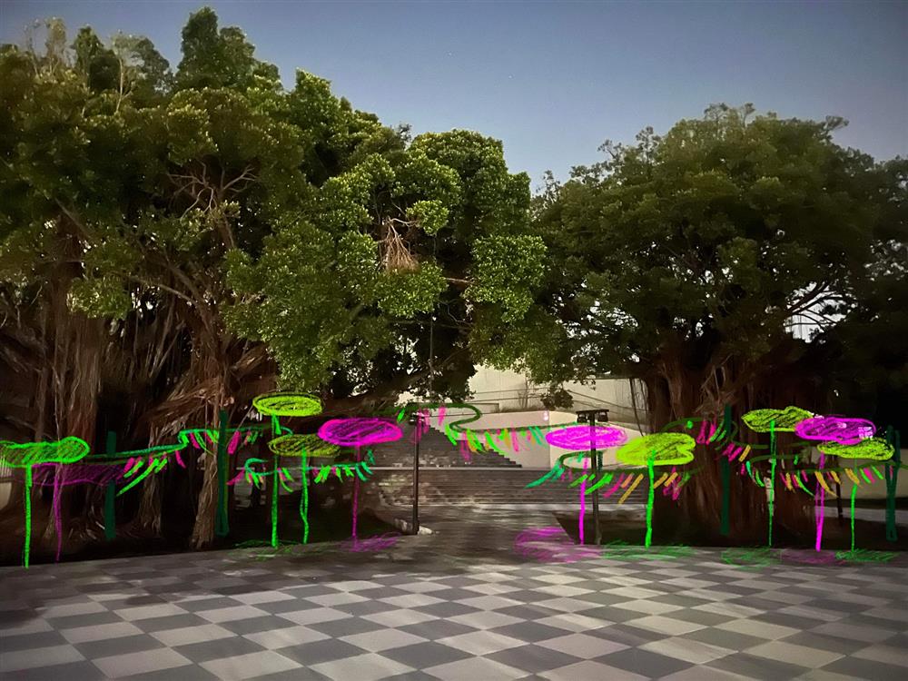 小檔空山祭策展人辛綺手繪設計視覺舞台示意圖「森山x空山祭x風之連結」