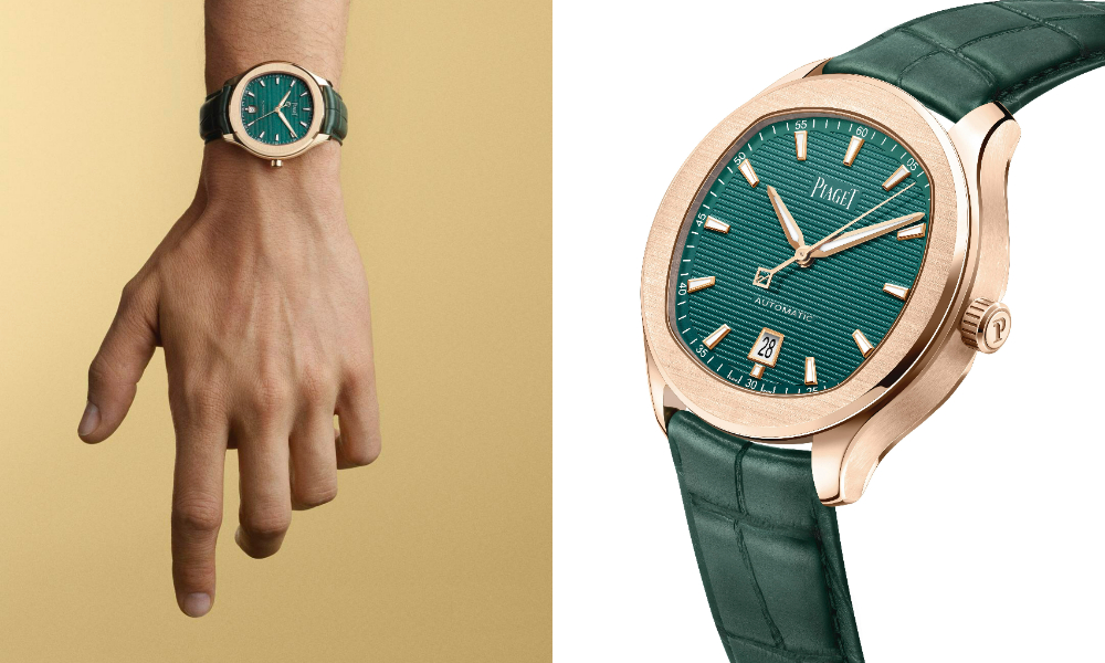 PIAGET Polo系列18K玫瑰金孔雀綠日期顯示自動上鍊腕錶