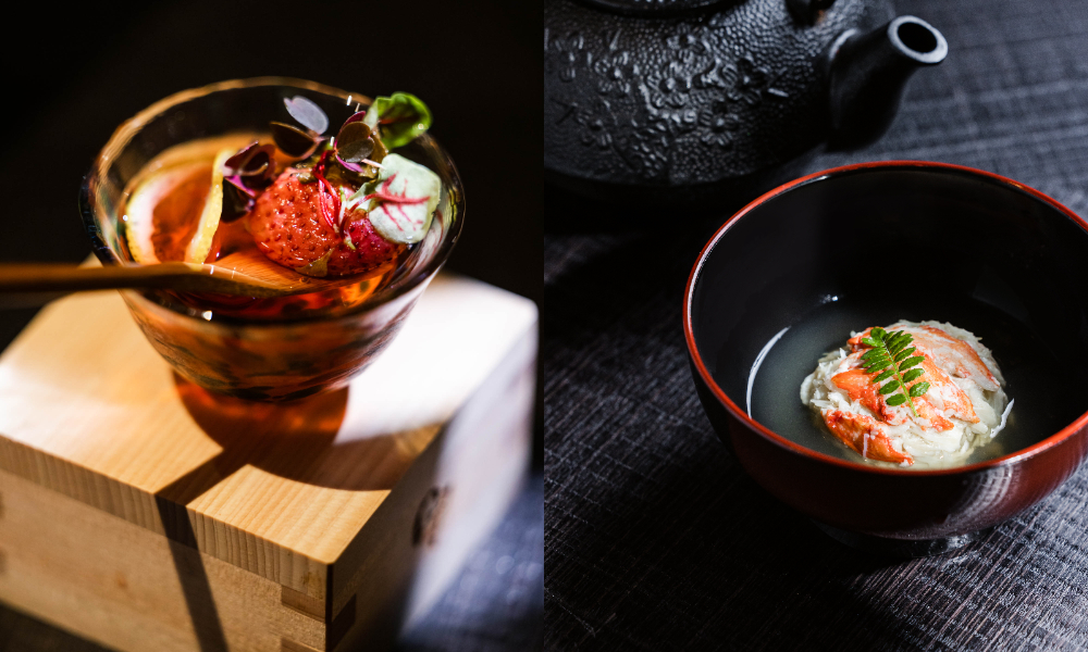 blu koi 先附 草莓果醋＆椀物 松葉蟹真丈湯