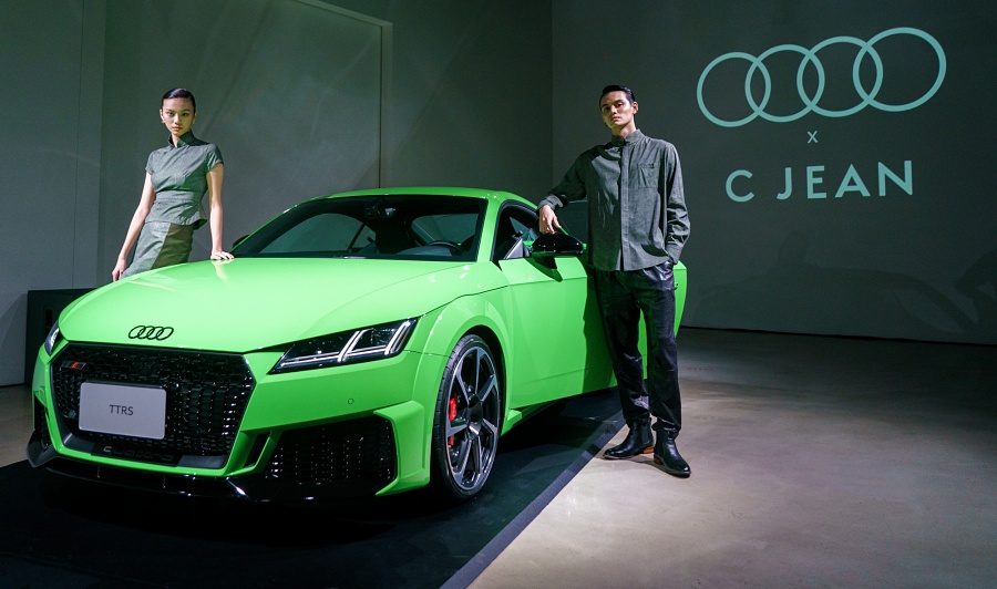 小檔台灣奧迪 x 時尚設計師C JEAN簡君嫄圖5：以大自然為底蘊，C JEAN運用蜂巢及鸚鵡螺花紋元素的質料，呼應Audi TT RS Coupé六邊形蜂巢格柵式水箱護罩
