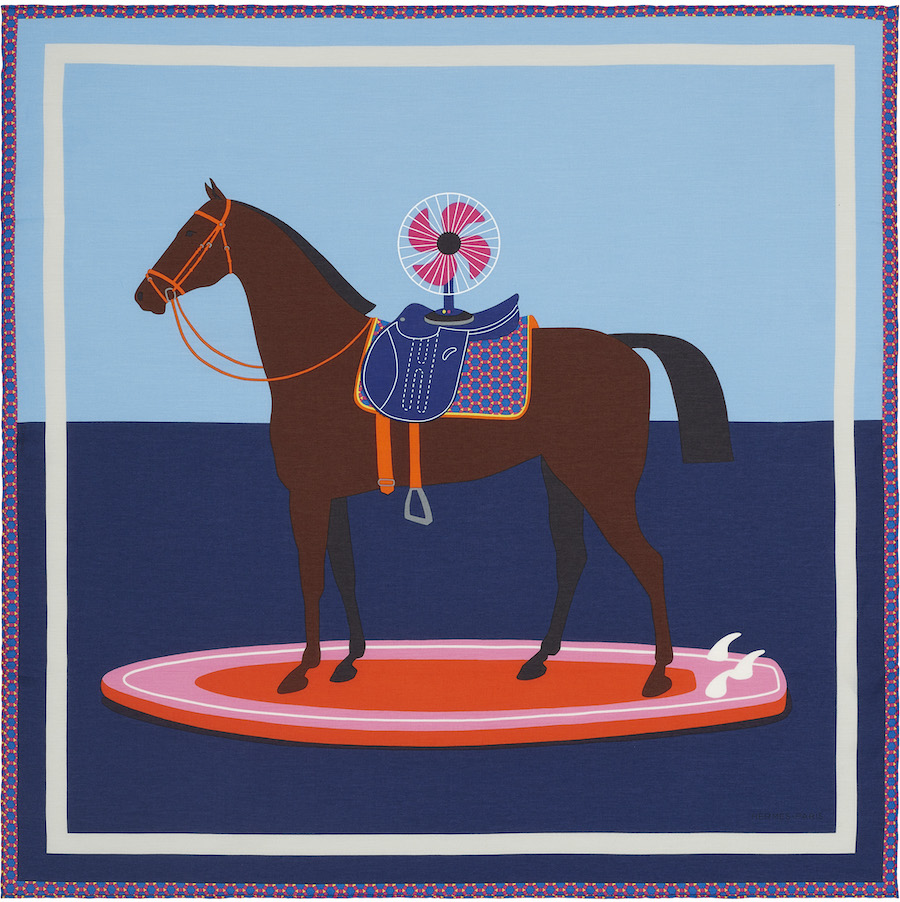 38.Surfing Fan 圖紋印花純棉與真絲混紡方巾_65 cm_NT$ 10,400_SS23 Objets  Hermes © Studio des Fleurs