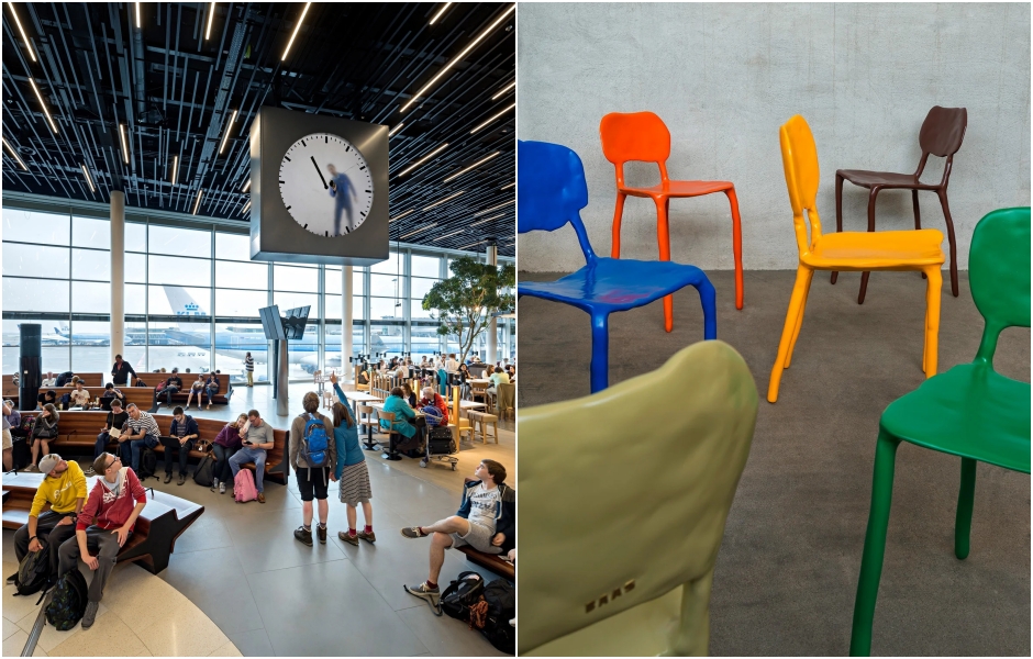 (左)曾於阿姆斯特丹機場國際航廈展出的「Real Time: Schiphol Clock」;(右)「Classic Clay」系列。 (左)曾於阿姆斯特丹機場國際航廈展出的「Real Time: Schiphol Clock」;(右)「Classic Clay」系列。