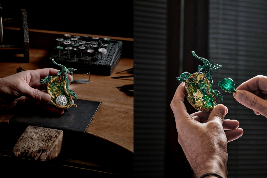 2022 Black Label Masterpieces X & XI春之荳蔻胸針工藝鑲嵌圖