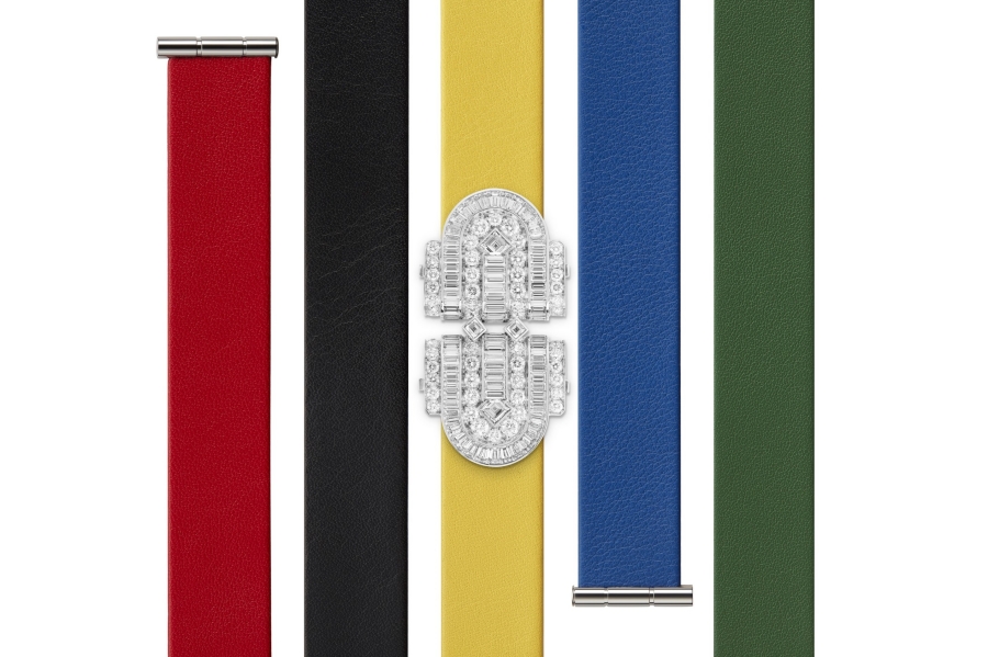 batch_BOUCHERON JPG_JCL01295-C Lemon Slice choker paved with diamonds, in white gold, with 5 leather straps