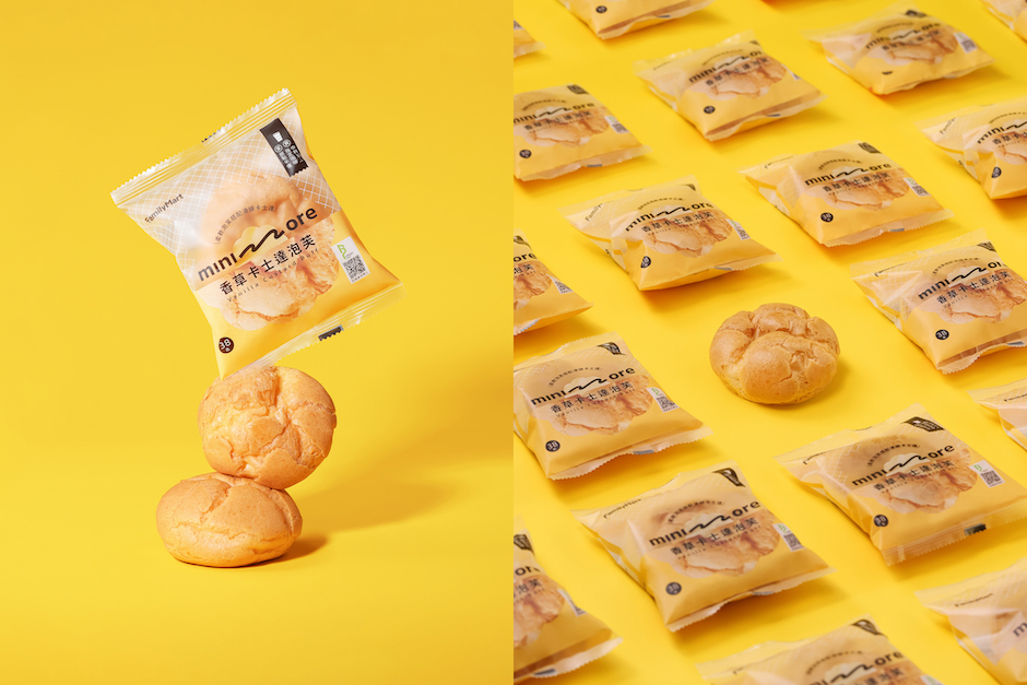 3. 為呼應超商的便捷性與甜點的職人品質,品牌命名以「mini」與「more」兩個英文字組合而成,透過「小」和「大」的對比展現甜點的「輕巧」和「莊重」。圖為商品「香草卡士達泡芙」 3. 為呼應超商的便捷性與甜點的職人品質,品牌命名以「mini」與「more」兩個英文字組合而成,透過「小」和「大」的對比展現甜點的「輕巧」和「莊重」。圖為商品「香草卡士達泡芙」