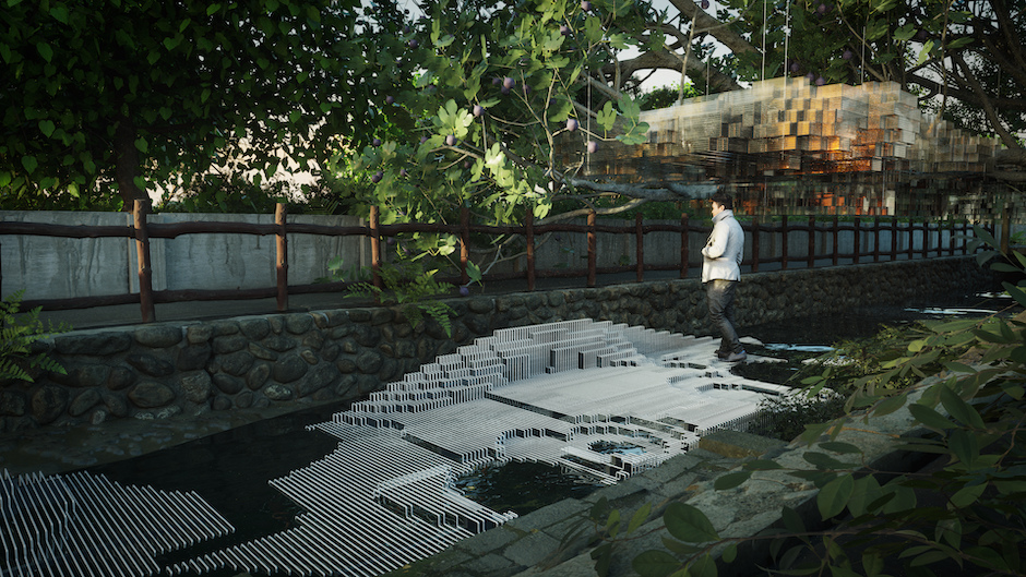 12_【設計導入】邀請ROSO機器人建造實驗室，利用3D列印技術，在穿龍圳上製作親水亭台〈Riving Room 圳廳〉