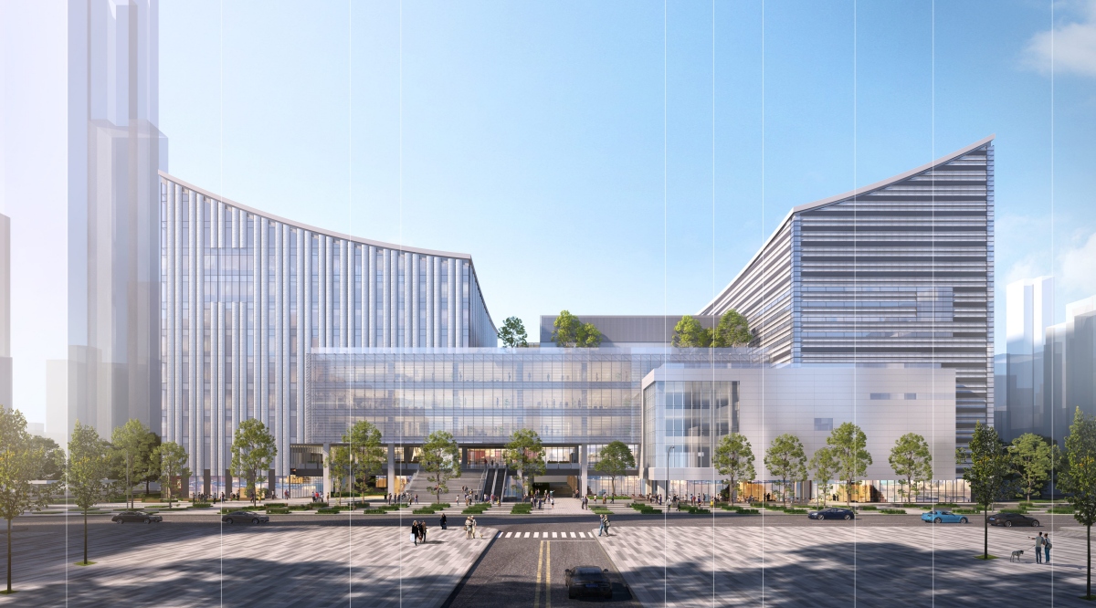 音圖中心外牆的構成啟發自古代竹簡書籍，與西洋五線譜的單純線條。（圖片來源：臺北市政府工務局水利工程處）