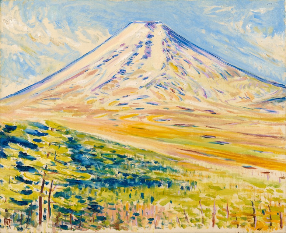 小檔北美館吾之道:何德來回顧展1818.	何德來,《早春的富士》,1970,油彩、畫布,65.5×80.5公分,臺北市立美術館典藏。 小檔北美館吾之道:何德來回顧展1818.	何德來,《早春的富士》,1970,油彩、畫布,65.5×80.5公分,臺北市立美術館典藏。