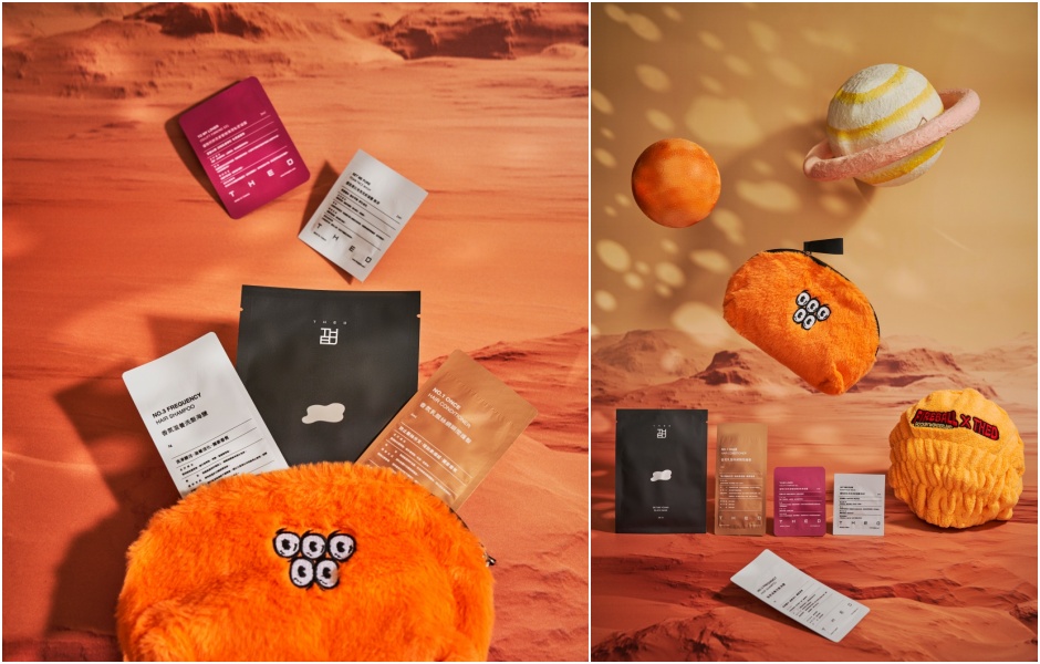 第三屆周邊商品與台灣香氛與保養品牌THE D聯名打造「毛怪來地球旅行組」。（圖片提供：夥球擊）
