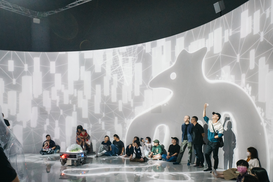 國美館「串流群落：溫室中的溫室」展覽現場4利用5G網路連接不同光照和環境條件的溫室，《串流群落：溫室中的溫室》形成了一個沉浸式影像互動的生態體（圖片提供：日目247visualart）