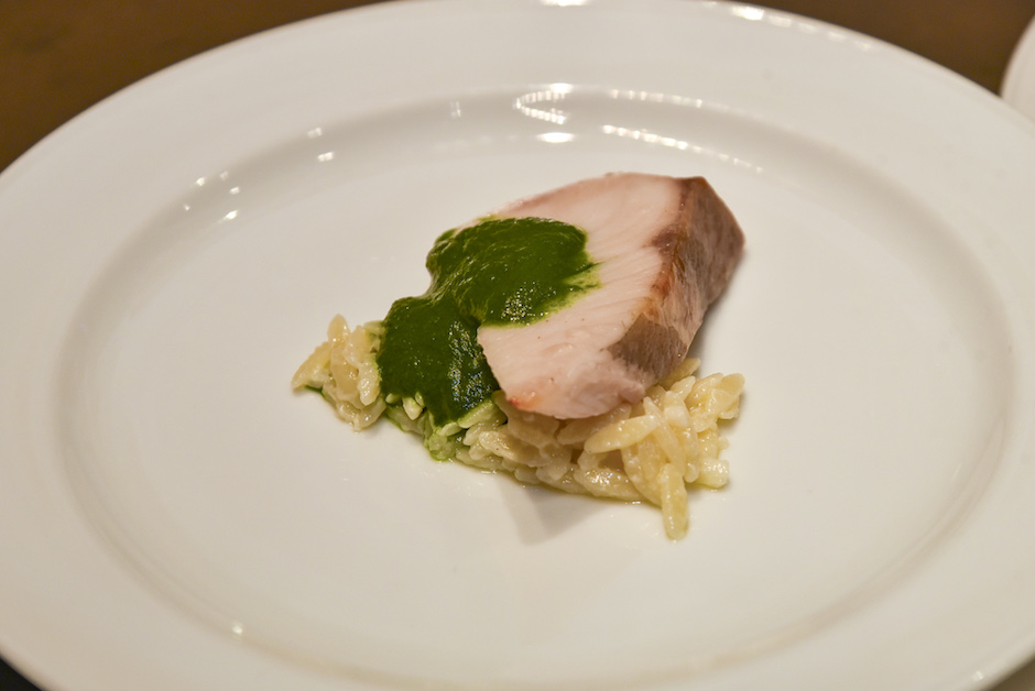 大倉久和大飯店_「日本溫泉之最 大分縣之夜」晚宴_酒釀醃鰤魚佐核桃菠菜醬 大倉久和大飯店_「日本溫泉之最 大分縣之夜」晚宴_酒釀醃鰤魚佐核桃菠菜醬