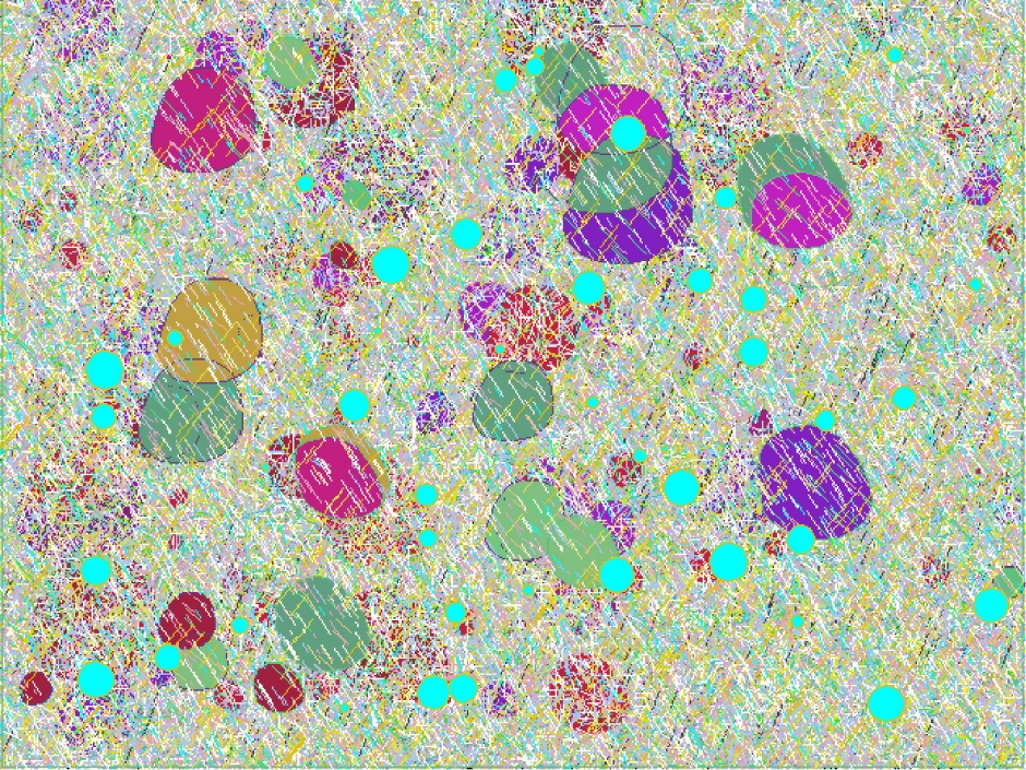 巴勒斯坦藝術家暨學者Samia Halaby動態繪畫〈雨〉（1992／2019）。 （圖片提供：Samia Halaby、貝魯特／漢堡Sfeir-Semler畫廊）