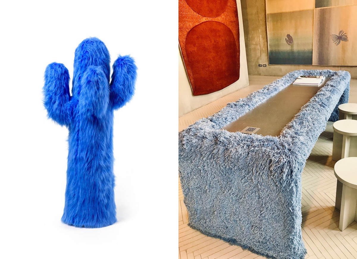 左:HOMMEMADE(A$AP Rocky 設計,Gufram 出品)右:cc-tapis 城中特展中看見品牌設計的毛茸茸桌子。(攝影:Yen 甄健恆) 左:HOMMEMADE(A$AP Rocky 設計,Gufram 出品)右:cc-tapis 城中特展中看見品牌設計的毛茸茸桌子。(攝影:Yen 甄健恆)