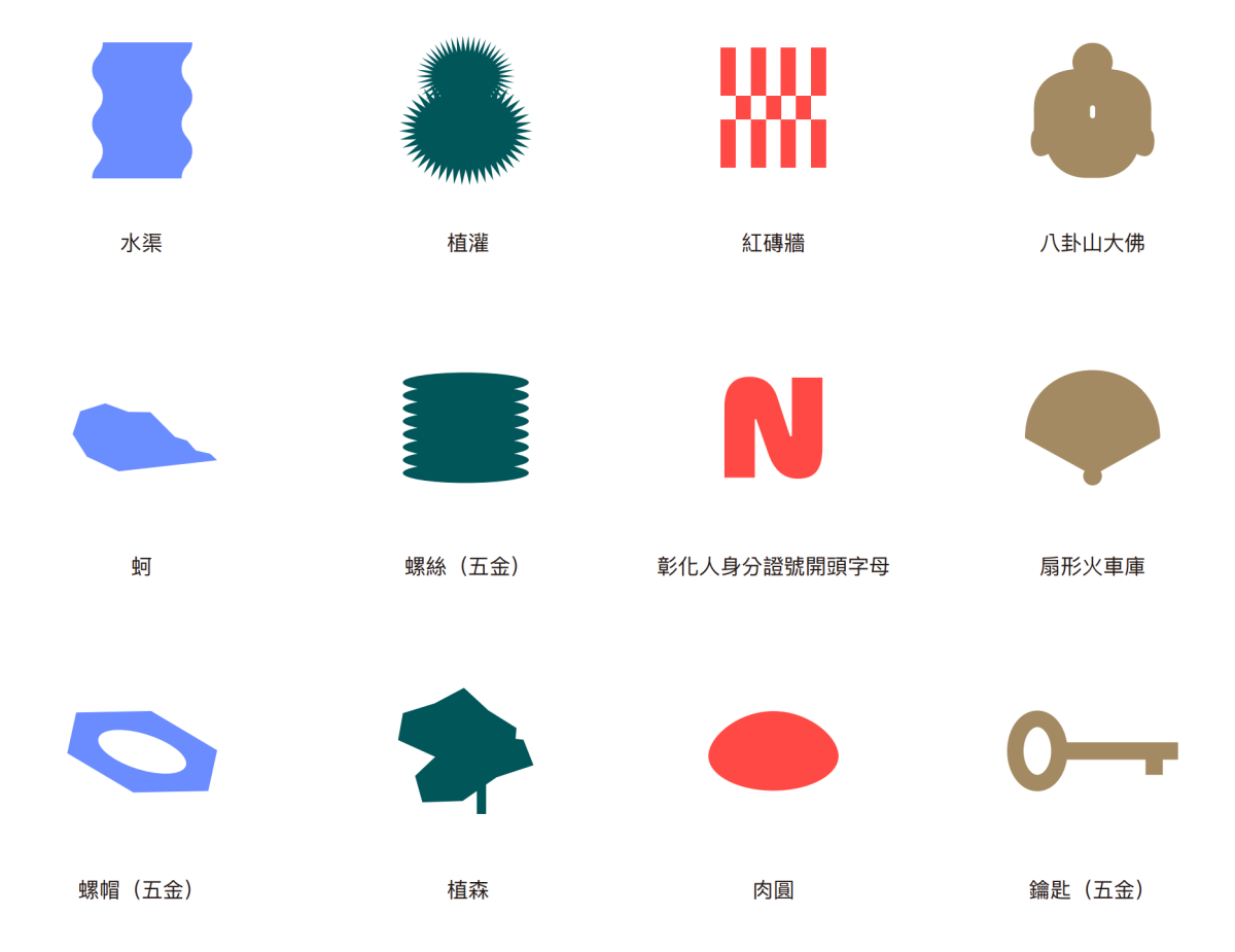 副視覺則由主色延伸出36種半抽象幾何圖像_彰化展區(圖片提供:台灣設計研究院 ) 副視覺則由主色延伸出36種半抽象幾何圖像_彰化展區(圖片提供:台灣設計研究院 )