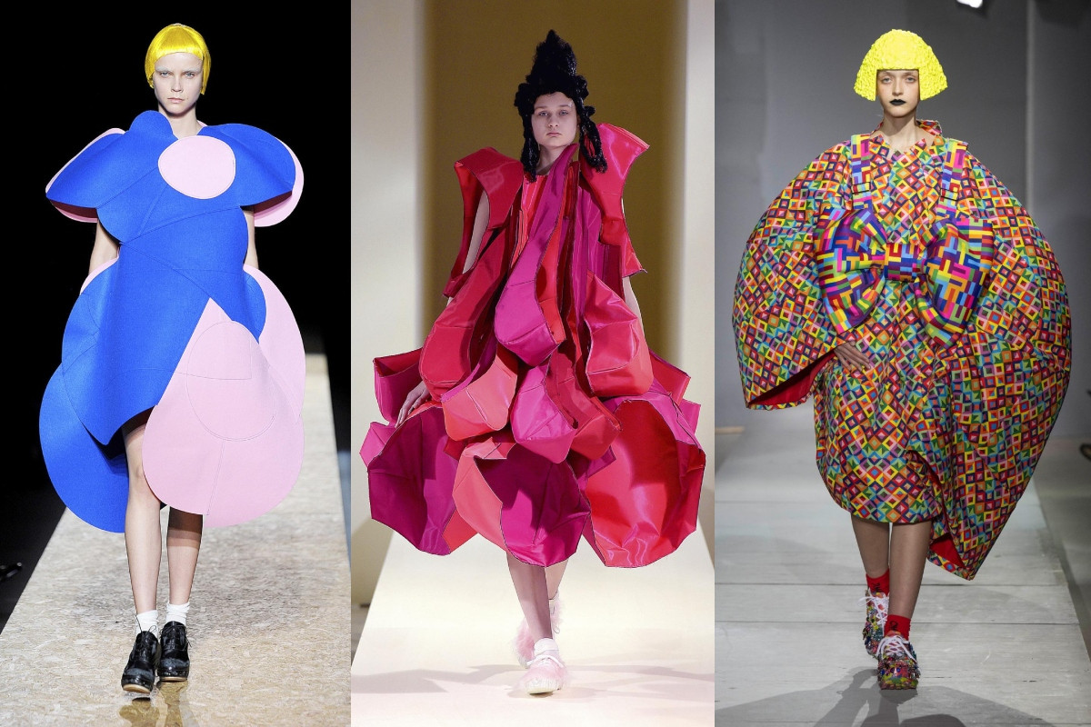 Comme des Garçons時裝秀,由左至右依序為2012/13秋冬系列“2 Dimensions”、2016/17秋冬系列“18th-century Punk”、2024春夏系列“Break Free”。(圖片來源:NGV © Comme des Garçons) Comme des Garçons時裝秀,由左至右依序為2012/13秋冬系列“2 Dimensions”、2016/17秋冬系列“18th-century Punk”、2024春夏系列“Break Free”。(圖片來源:NGV © Comme des Garçons)