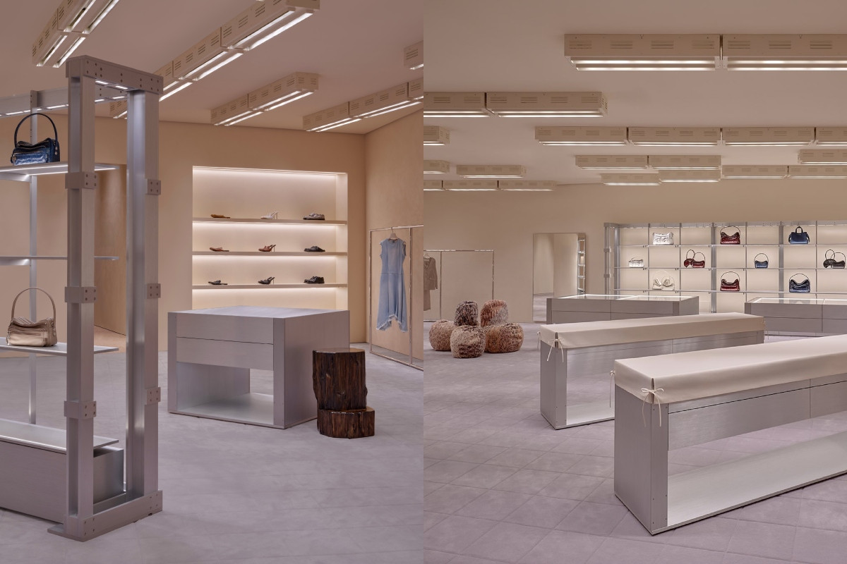 工業風燈條與不鏽鋼櫃體相互襯托。(圖片提供:Acne Studios) 工業風燈條與不鏽鋼櫃體相互襯托。(圖片提供:Acne Studios)