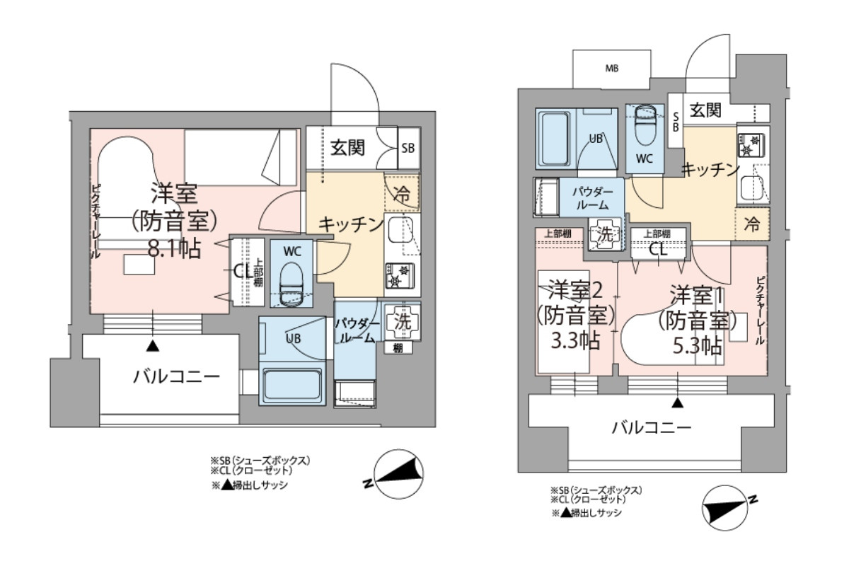 房型提供適合單身居住的1K格局(左)和適合兩人或家庭居住的2LDK格局(右)。(圖片來源:Livlan) 房型提供適合單身居住的1K格局(左)和適合兩人或家庭居住的2LDK格局(右)。(圖片來源:Livlan)
