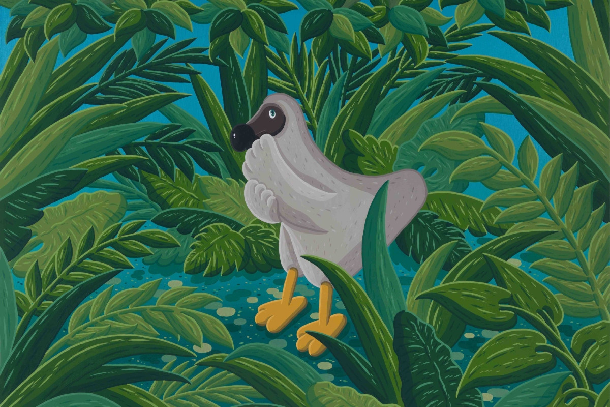 渡渡鳥因走路時的笨拙姿態得名;圖為Kim Sunwoo畫作〈Epiphany〉,2025,不透明水彩。(圖片提供:索卡藝術) 渡渡鳥因走路時的笨拙姿態得名;圖為Kim Sunwoo畫作〈Epiphany〉,2025,不透明水彩。(圖片提供:索卡藝術)