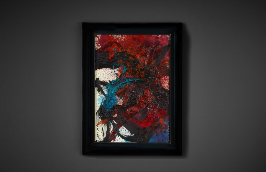白髮一雄,〈作品〉,1962年作|油畫畫布,116.4 x 80公分|估價:10,000,000 - 15,000,000港元。(圖片提供:Sotheby's) 白髮一雄,〈作品〉,1962年作|油畫畫布,116.4 x 80公分|估價:10,000,000 - 15,000,000港元。(圖片提供:Sotheby's)