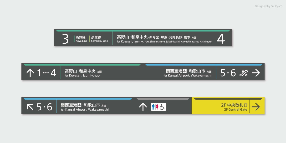 4色線條表示4大路線,在車站快節奏下直觀易懂。(圖片來源:GK Kyoto) 4色線條表示4大路線,在車站快節奏下直觀易懂。(圖片來源:GK Kyoto)
