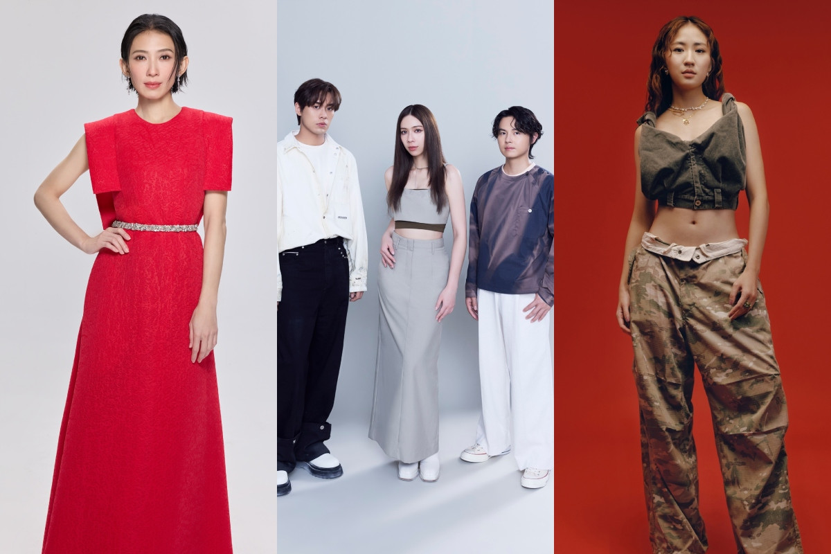 表演嘉賓暨最佳原創電影歌曲入圍演唱者戴佩妮、告五人、9m88。（圖片提供：金馬執委會）