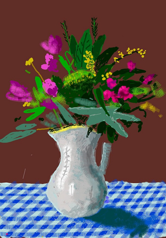 David Hockney〈15th March 2021, Flowers in a Jug〉（2021）。（圖片提供：Annely Juda Fine Art）