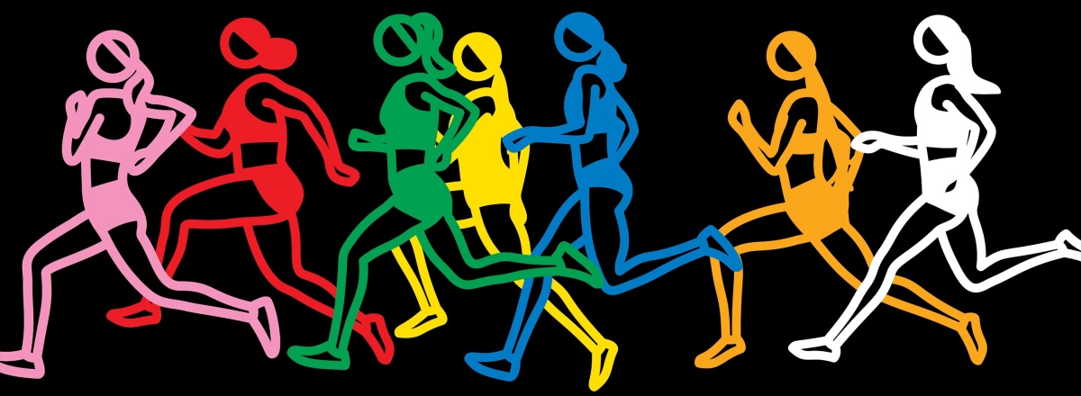 《Marathon. Women.》中7位跑者的奔跑姿態，是以英國國家田徑代表隊的選手為原型所創作而成。（圖片來源：GINZA SIX）