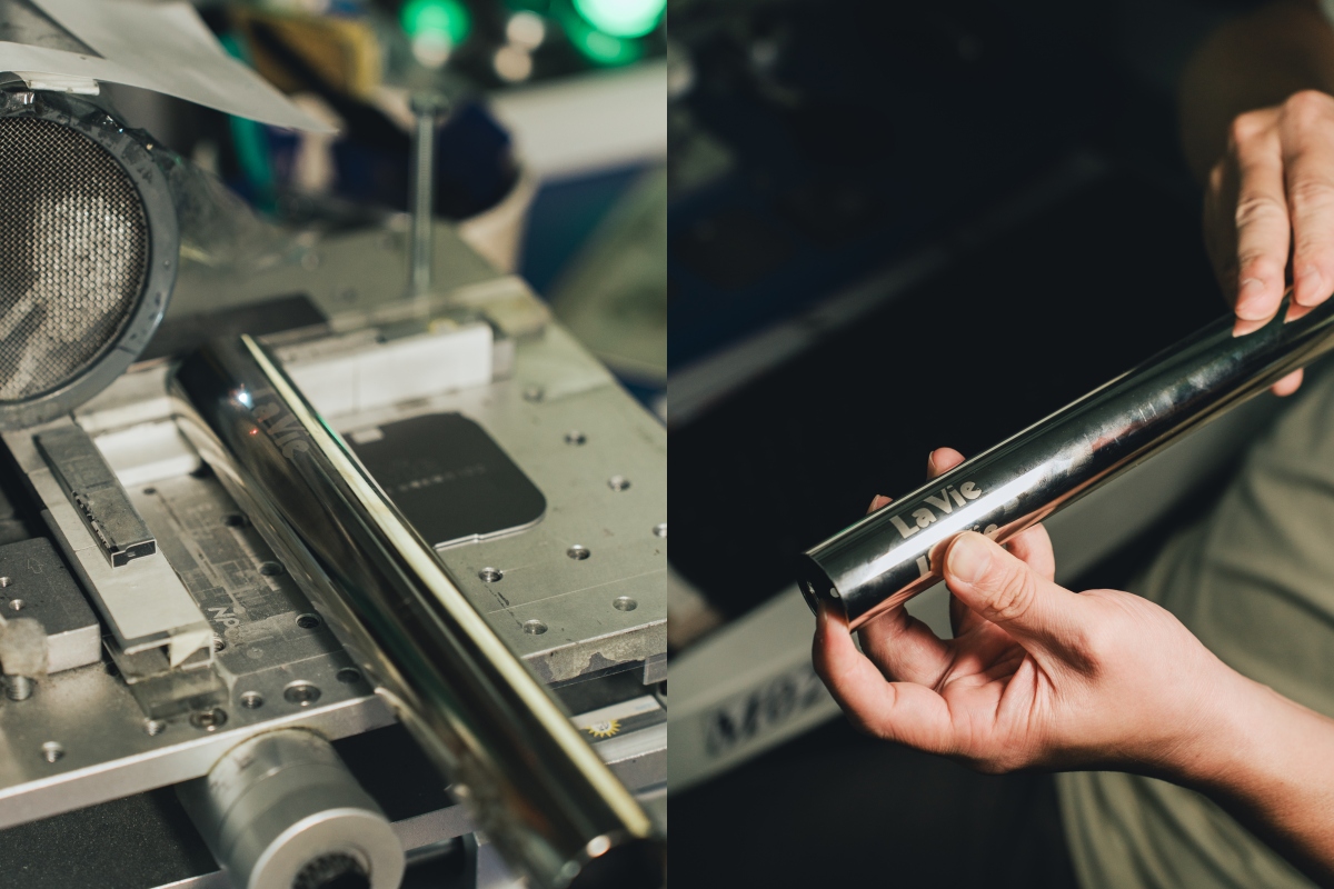 萬花筒身上的La Vie logo採用雷雕。（攝影：吳哲夫）