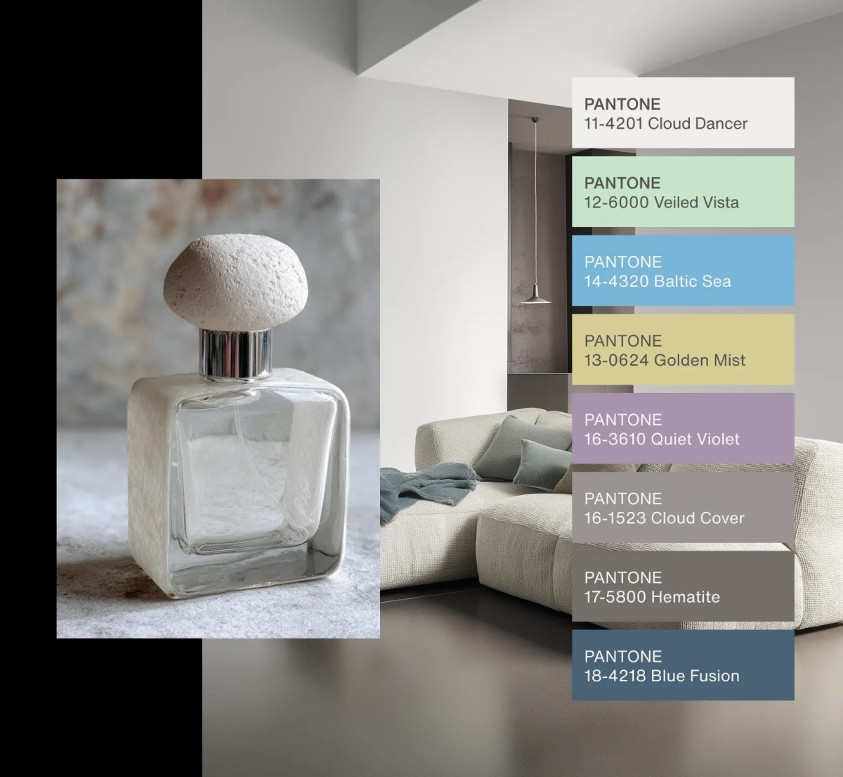 「Cloud Dancer 雲上舞白」色彩搭配方案（圖片來源：Pantone）