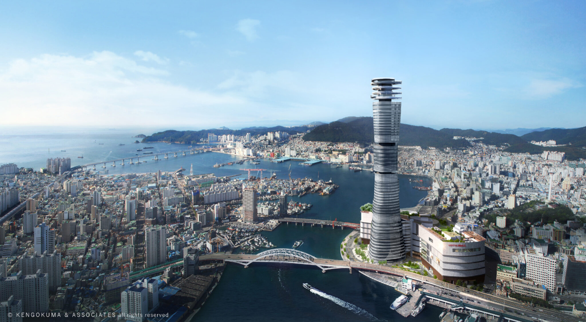 隈研吾操刀「釜山樂天塔」建築亮點：玩轉船隻駛過水面軌跡，打造垂直海波浪造型高樓